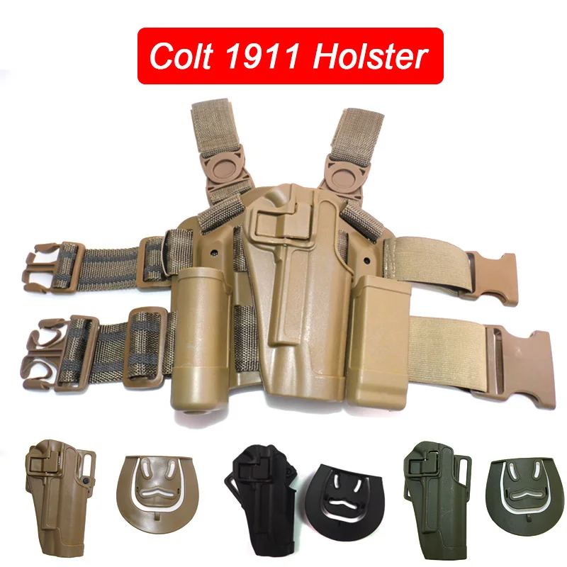 

Airsoft Right Hand Colt 1911 Gun Holster Hunting Tactical Quick Drop Leg Holster for Colt 1911 Pistol Gun Case Magazine Pouch