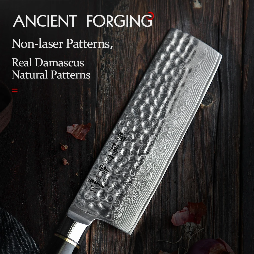 Kitchen Knife 6.8'' Nakiri Knife Japanese Damascus Steel Butcher Meat Cleaver Vegetable Knives Cooking Cutter Ebony Handle - 5