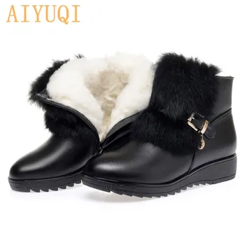 

AIYUQI Women Ankle Boots Winter Genuine Leather Real Rabbit Fur Flat Ladies Snow Boots Large Size Wool Warm Ladies Short Boots