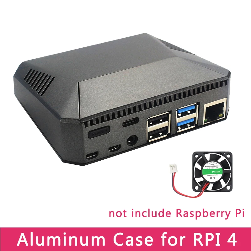 Raspberry Pi 4 Model B Case Aluminum Metal ABS Box Shell with Power Switch + Cooling Fan + Heat Sinks for Raspberry Pi 4
