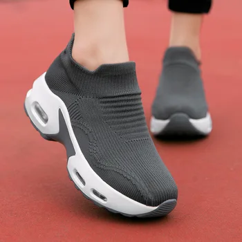 

Breathable Knitting Mesh Womens Vulcanize Sneakers Casual Sold Sock Slip-on Big Size Air CushionFemale Shoes for Running Baskets