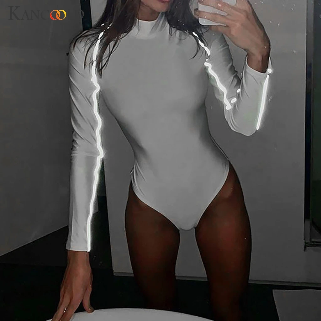 

KANCOOLD Women's Solid Color Luminous Striped Long Sleeve Shirt One Piece Slim Fit Type Elastic Sexy Jumpsuit