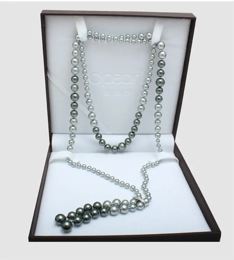 

stunning 8-12mm south sea round grey black multicolor pearl necklace 48inch