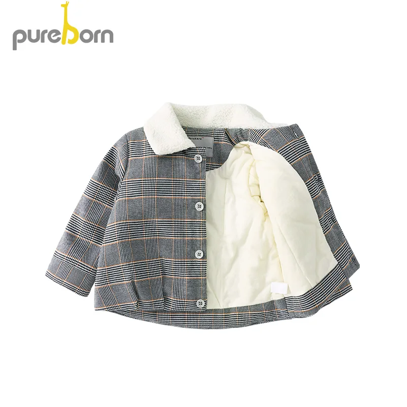 Pureborn/куртка для малышей утепленное пальто в клетку с воротником Питер Пэн зимняя