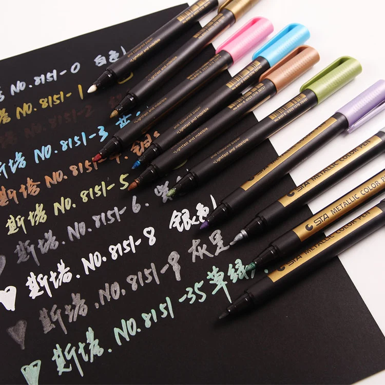 

2mm 10Colors Metallic Permanent Paint Markers Birthday Gift Card Silver Gold White Marker School Office Supply