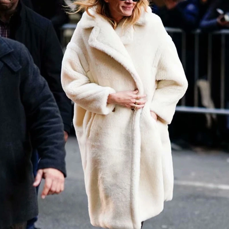Зимнее женское пальто большого размера, плюшевое пальто из искусственного меха, мохнатая куртка, меховая женская плюшевая куртка и пальто, плюшевый медведь, длинное женское пальто