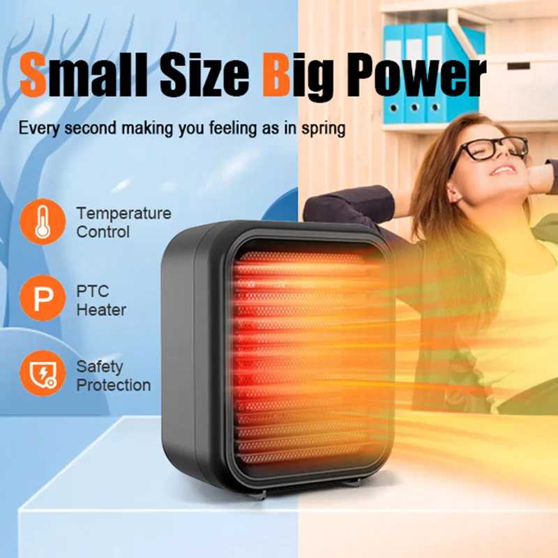 

Small Electric Space Heater for Indoor Use PTC Ceramic Heater Fan Low Wattage Space Heater 800W for Office Desk Bedroom