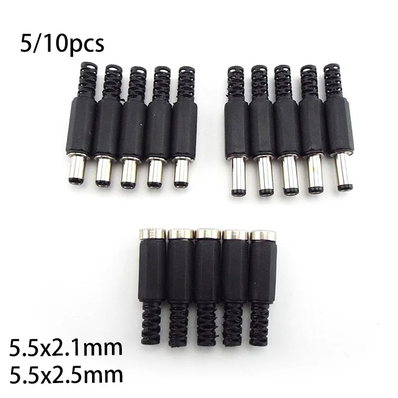 5/10pcs stejnosměrný ženské pánský energie poskytnout kolíček konektorů 5.5mm x 2.1mm 5.5x2.5mm ženské pánský zdvihák nástrčkový adaptér drát 5525 5521