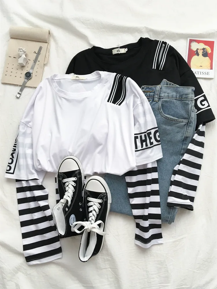 long sleeve black and white striped tee
