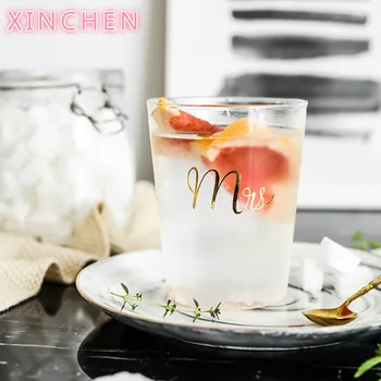 

XINCHEN 2pcs/set Mrs and Mr Borosilicate Glass Cups Glasses Drinks Cups for Bride and Groom Breakfast Milk Cups Wedding Gift