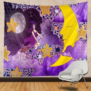 

Witch and moon tapestry Indian Mandala Witchcraft Hippie Tapestry Boho decor Macrame Wall Hanging Tapestry