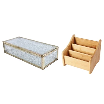 

Geometry Glass Garden Jewelry Box Storage Box & Bins & Wood Desk Organizer Bamboo Remote Control Holder