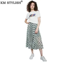 Женские модные юбки Осень/Зима Новая клетчатая печать эластичная талия длинная Плиссированная юбка
