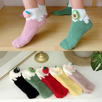 

Winter Imitate Mink Velvet Socks Cute Fruit Socks Thicken Warm Women Socks Sleep Socks Girls Home Floor Bedroom Sox Harajuku