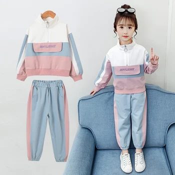 

Girls' Sports Suit 2020 New Fashion Children's Spring Autumn Casual Spliced Clothes Kids Coat + Trousers Tracksuit Clothes X517