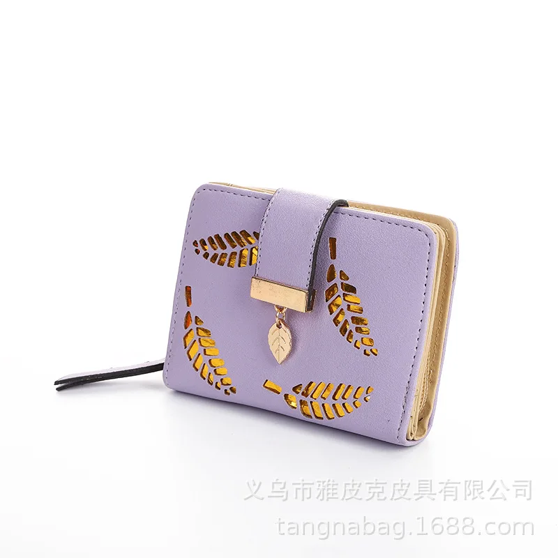 

2020 new ladies short wallet multi-function multi-card position leaf hollow fashion clutch womens wallet