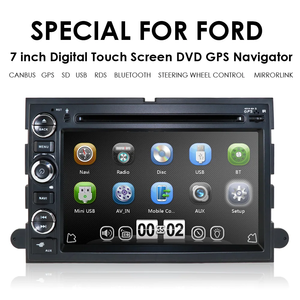 Discount Fit Ford F150 F250/350/Edge/Fusion/Mustang In Dash DVD Player GPS Navigation Stereo Radio BT Steering Wheel Ctrl DAB RDS MAP CAM 1