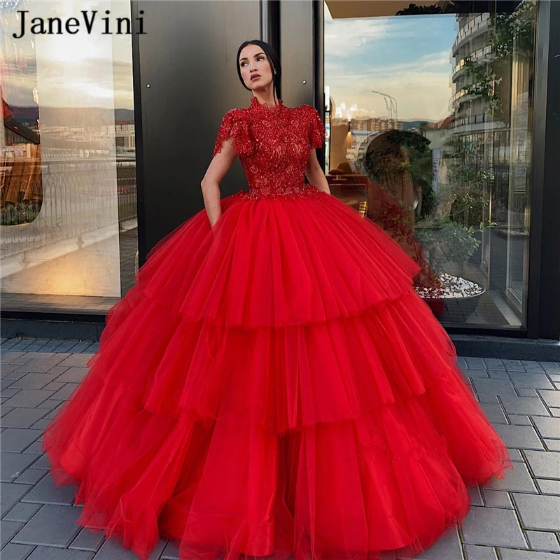Великолепные арабские красные платья jaevini для Quinceanera бальное платье со стразами