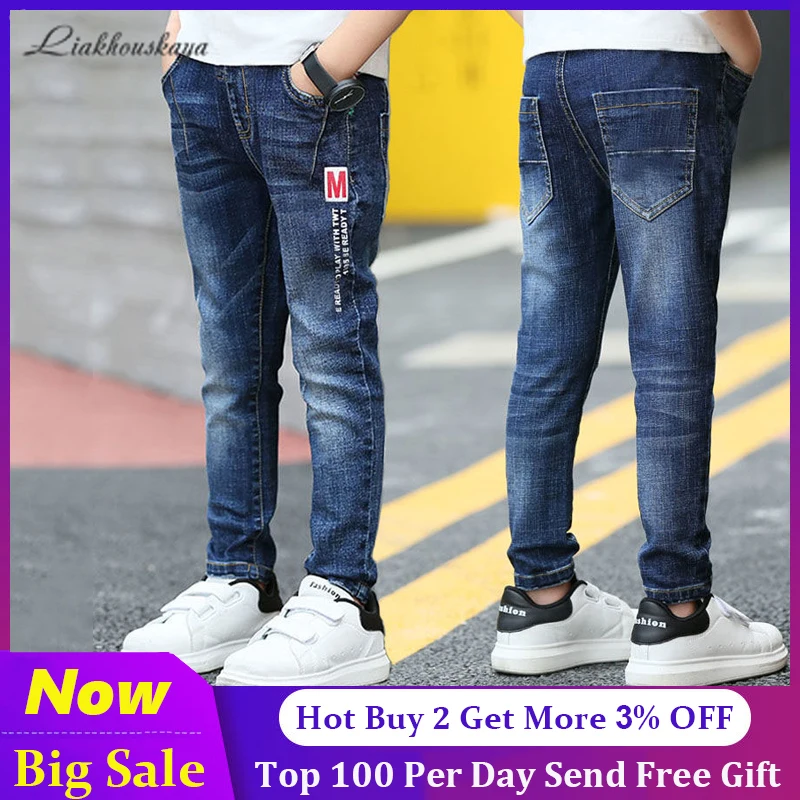 Children Trousers Kids Jeans For Boy Pants 2021 Newest Spring Teenager Trend Long Solid Color Denim Pencil Korean Clothes | Мать и
