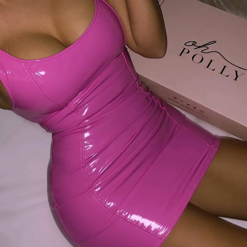 spole stadig Anmelder Sexy Pink Pu Leather Bodycon Dress Summer Dress 2019 Women Dress Pink Strap  Sleeveless Min Dresses Party Dresses Club Dresses - Dresses - AliExpress