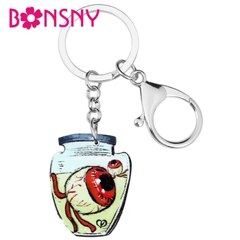

Bonsny Acrylic Halloween Evil Potion Eyes Bottle Keychains Print Big Keyring Jewelry For Women Men Teens Funny Gift Decoration