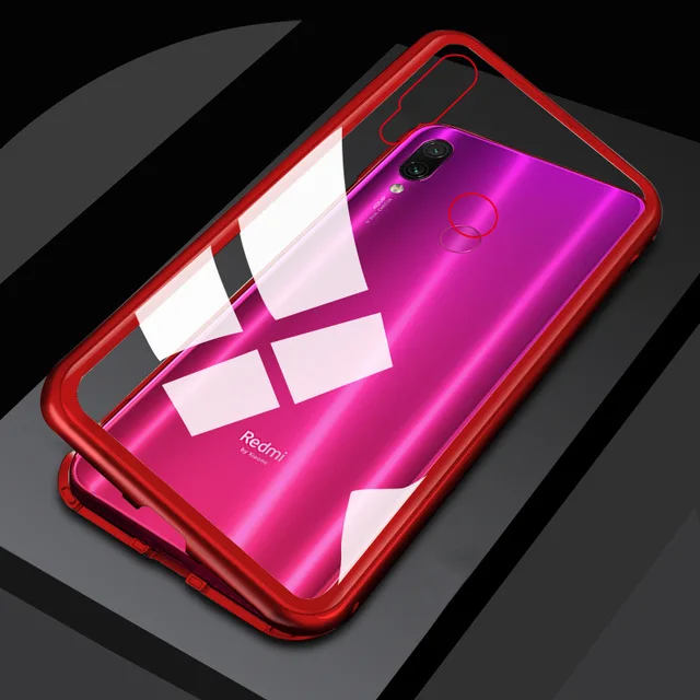 Магнитный адсорбционный металлический чехол для Xiao mi Red mi Note 8 7 K20 Pro mi 9 T 6 pro mi 8 mi 9 SE F1 A3 Lite закаленное стекло Магнитная крышка - Цвет: Red