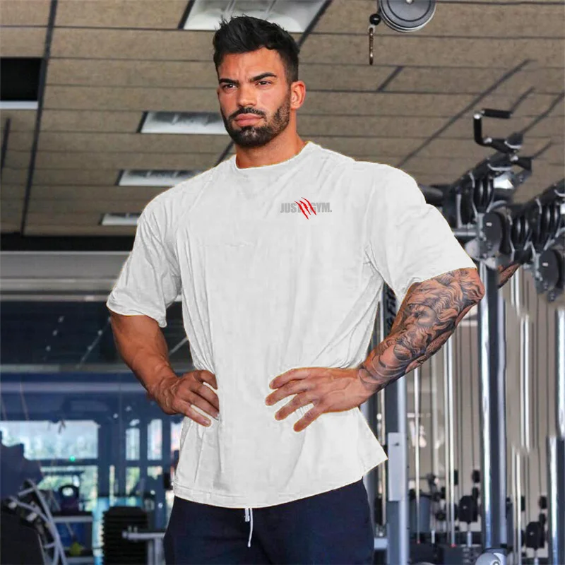 Oversized T shirt Summer Mens Gym Bodybuilding Fitness Loose Casual