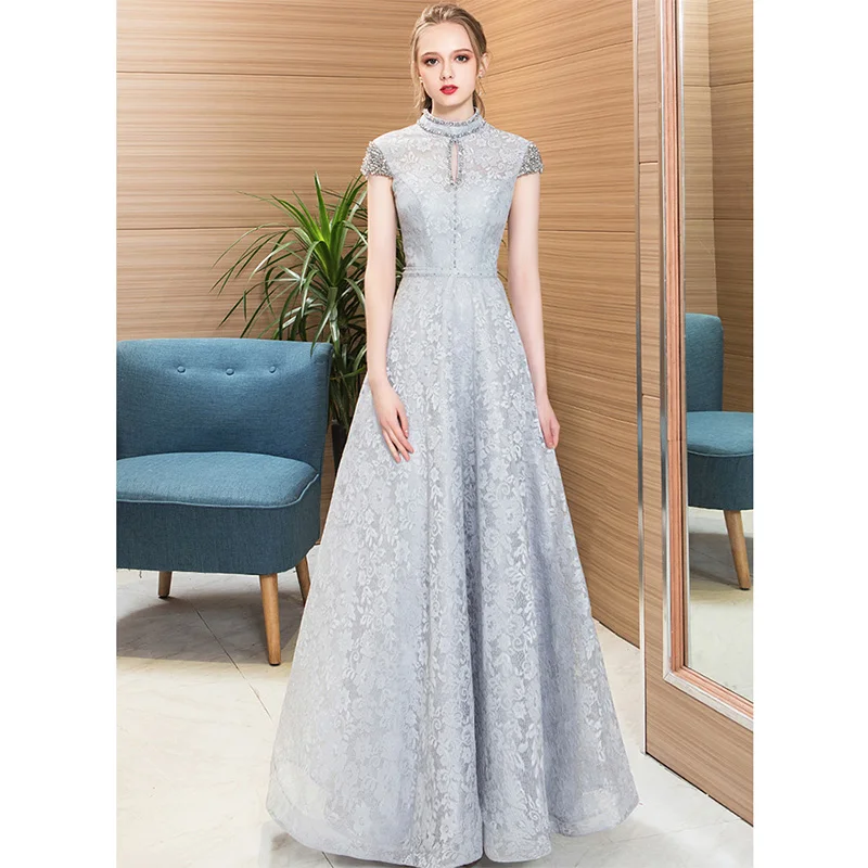 It's Yiya вечернее платье с вырезами, с высоким вырезом, с коротким рукавом, Robe De Soiree, с аппликацией, а-силуэт, длина до пола, женские вечерние платья V143