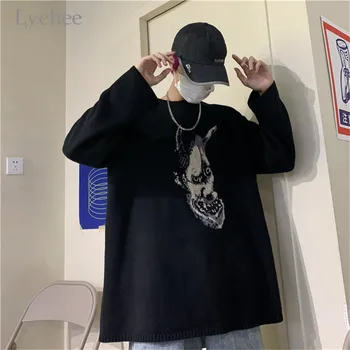 

Lychee Harajuku Casual Spring Autumn Knitted Lady Sweaters Tops O-neck Loose Female Pullovers Jumpers Devil Ghost Women Sweater