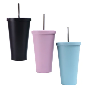 

Matte Coffee Cup - Travel Mug - Safe Double Stainless Steel Cup With Straw Thermal Non-toxic Cup
