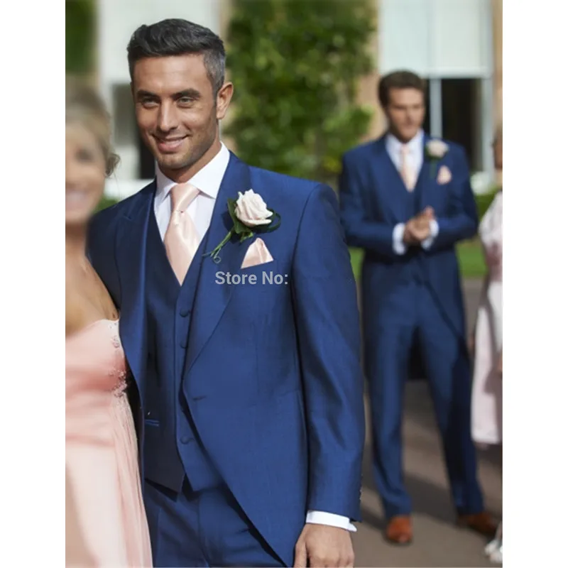 

Long Tailcoat Wedding Men Suit and Vest Custom Made Royal Blue veste homme Slim Fit mens blazers suits wedding groom A191