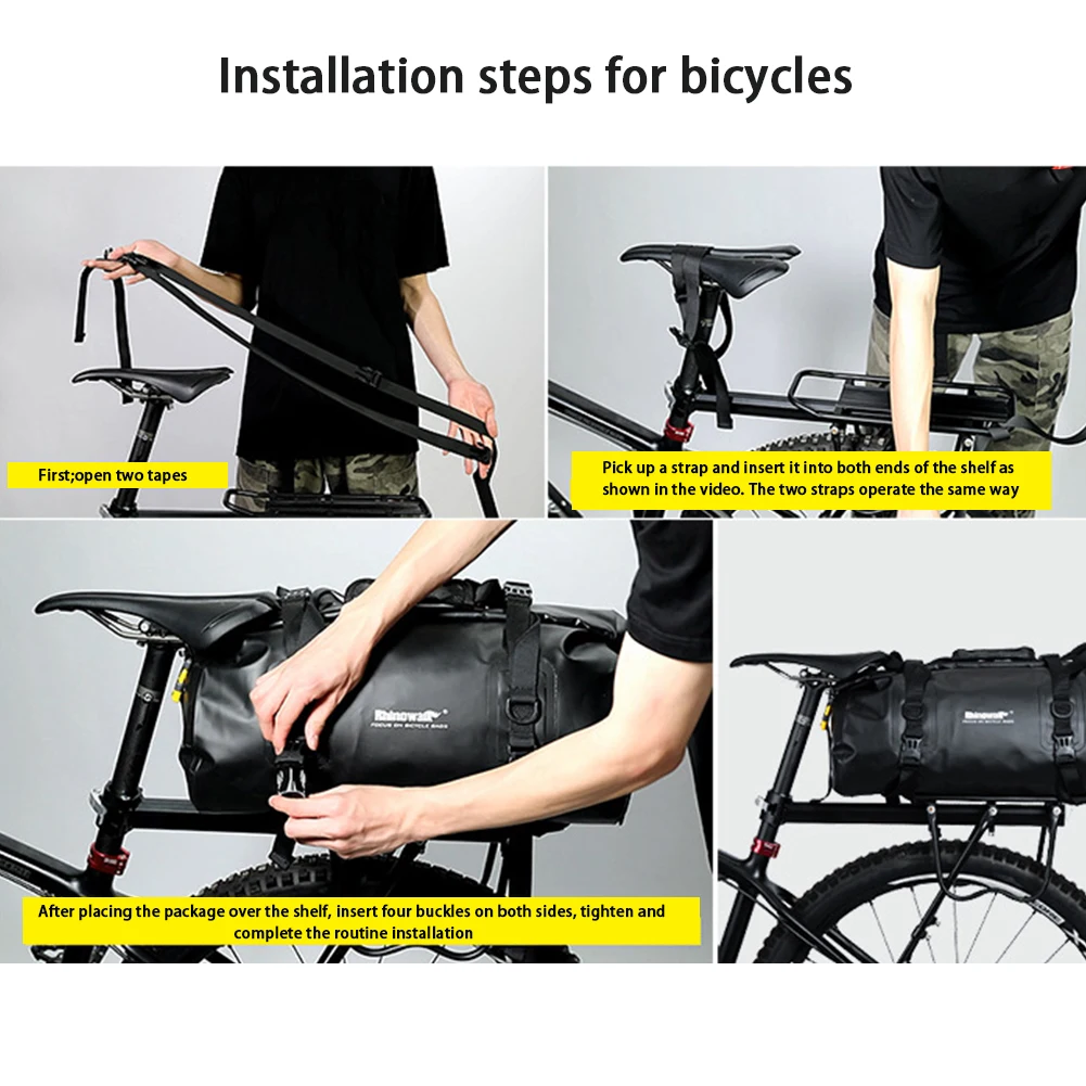 

Camping Storage Gym Bag Rear Seat Bicycle Panniers Luggage Handbag Reflective Tape Full Waterproof Cycling Travel Large Capacity