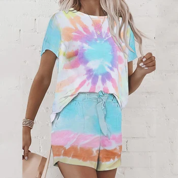 

Womens Printed Short Pajamas Set Short Sleeve Tops Shorts Set Plus Size Summer Nightwear Sleepwear