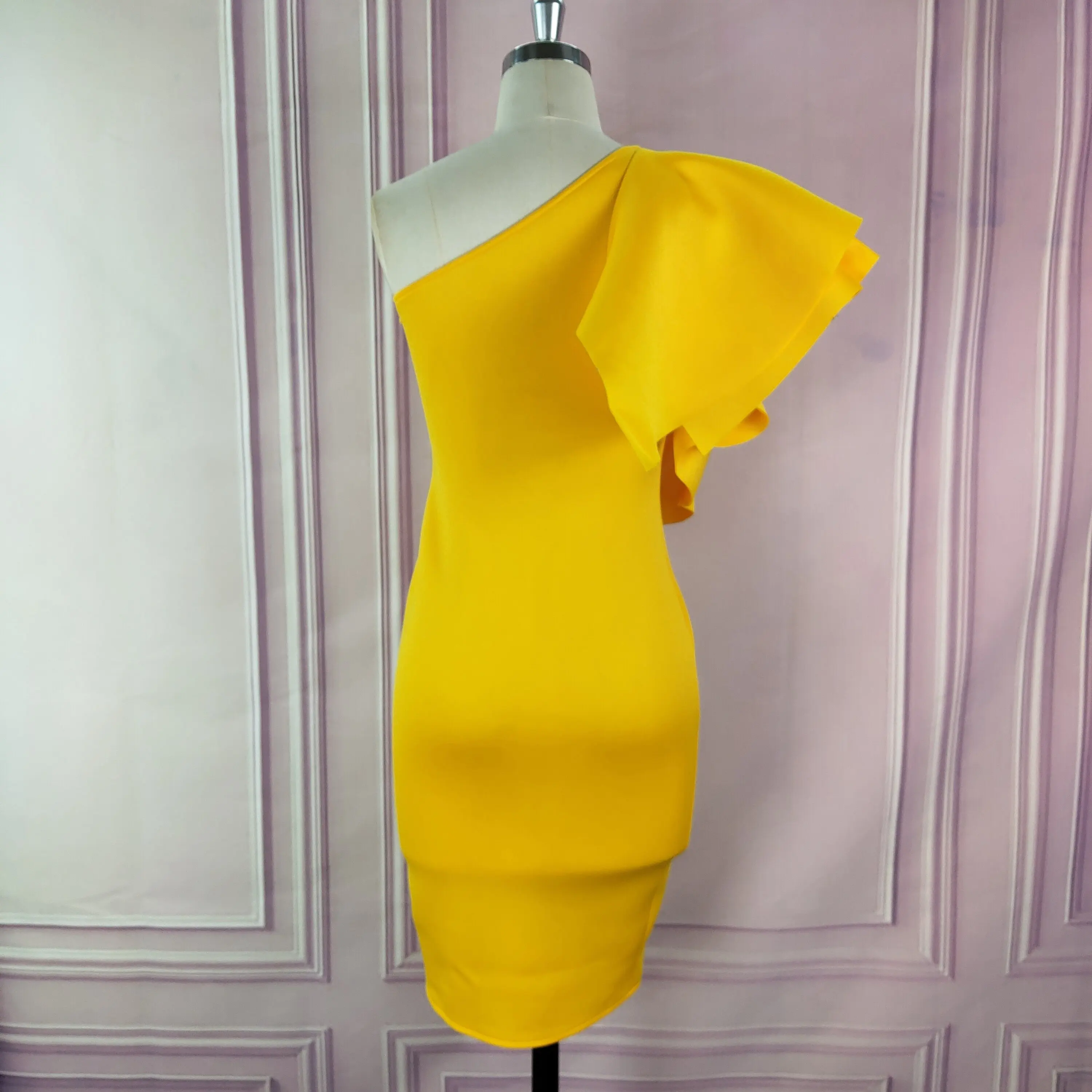 Najtaniej Kobiety żółte sukienki na imprezę jedno ramię nieregularne falbany Sexy randki kolacja wieczorowa odzież klubowa wąska obcisła Femme pakiet Hip szaty