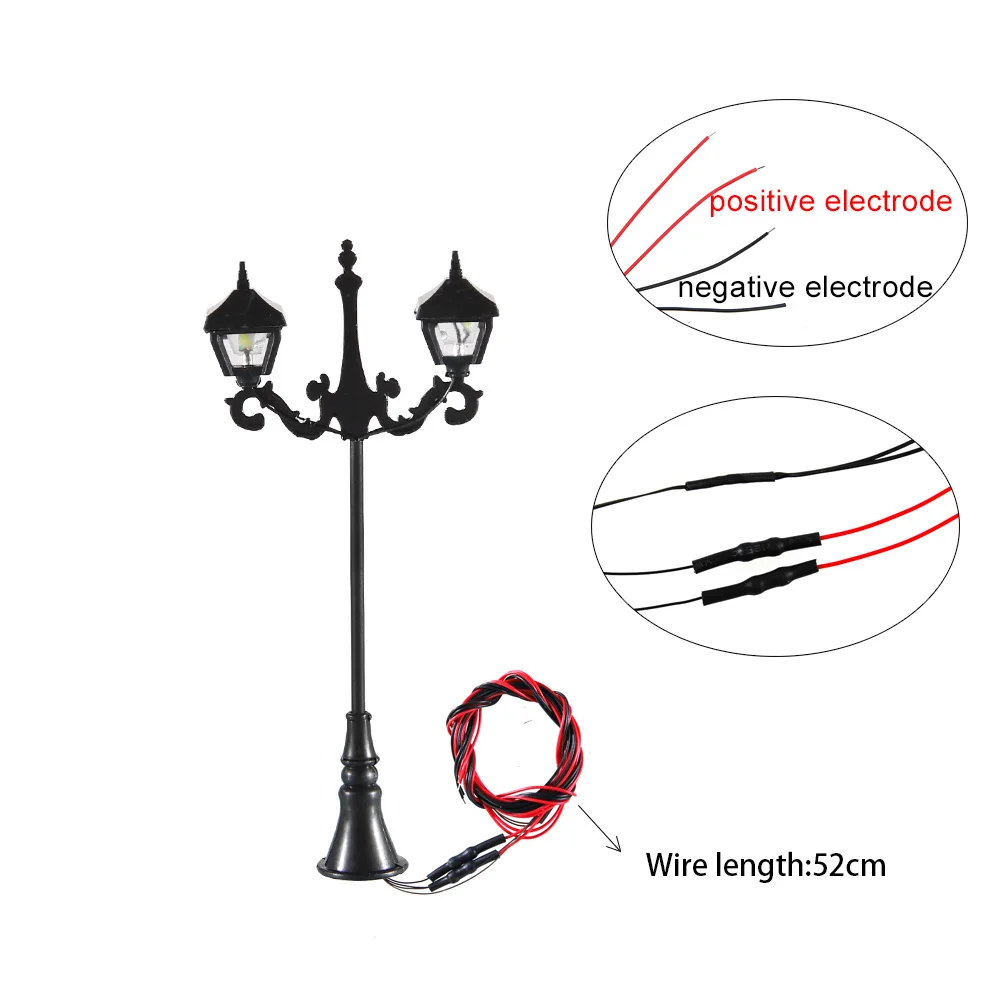 12V Led Railway Train Lamppost Model For Park Garden Scenery Lanterns Model Light Double-head Sand Table Scene Layout 3pcs/lot 5