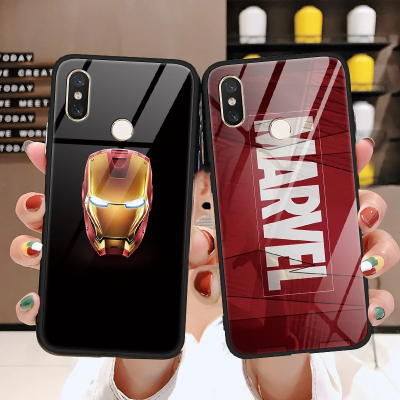 

Marvel Venom Tempered Glass Iron Man TPU Cover Case for IPhone XS Max XR X 10 8 7 6 6s Plus 7plus 8plus Captain America Bumper