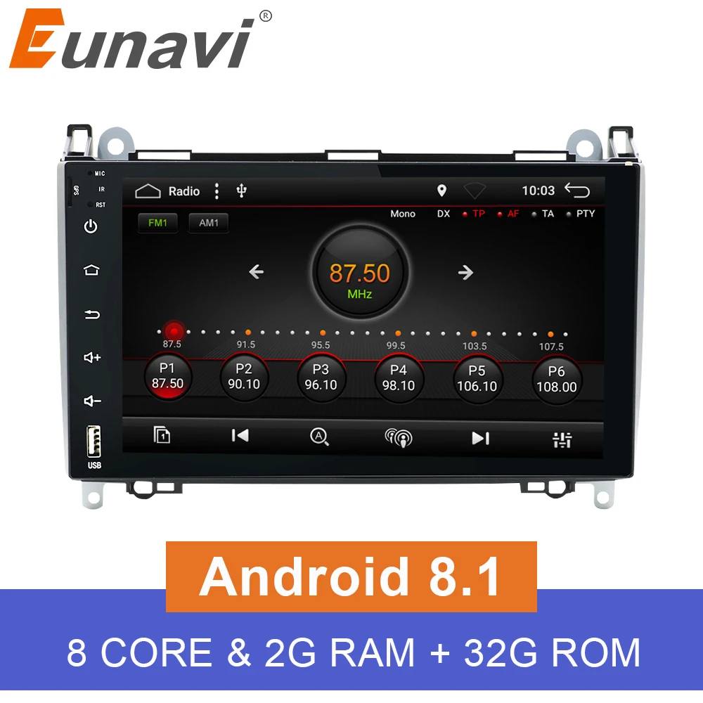 Eunavi 9 ''2 Din 8-ядерный Android 8,1 автомобильный радиоприемник стерео gps для Mercedes Benz Sprinter W906 для средних и больших собак вольт LT3 2006-2012 WI-FI