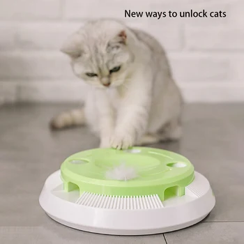 

Electric Pet Cat Toys Teasing Cat Stick Crazy Game Play Board toy Cat Turntable Rotating Feather Interactive Puzzle Pet Toys A