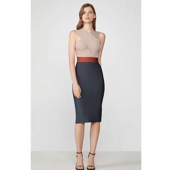 

bandage dress cocktail formal dress women elegant knee length color block knited high stretch fabric bodycon vestidos de verano