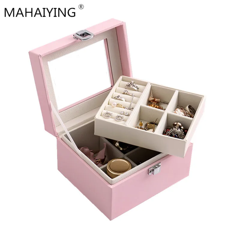 

2019 Hot Sell Portable Jewel Organizer Jewelry Case 2 Layers New Style Leather Jewelry Gift Box For Christmas Day Gift Box