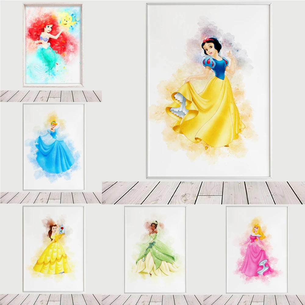 Disney Princesses Wall Art Posters Watercolor Canvas Paintings Snow