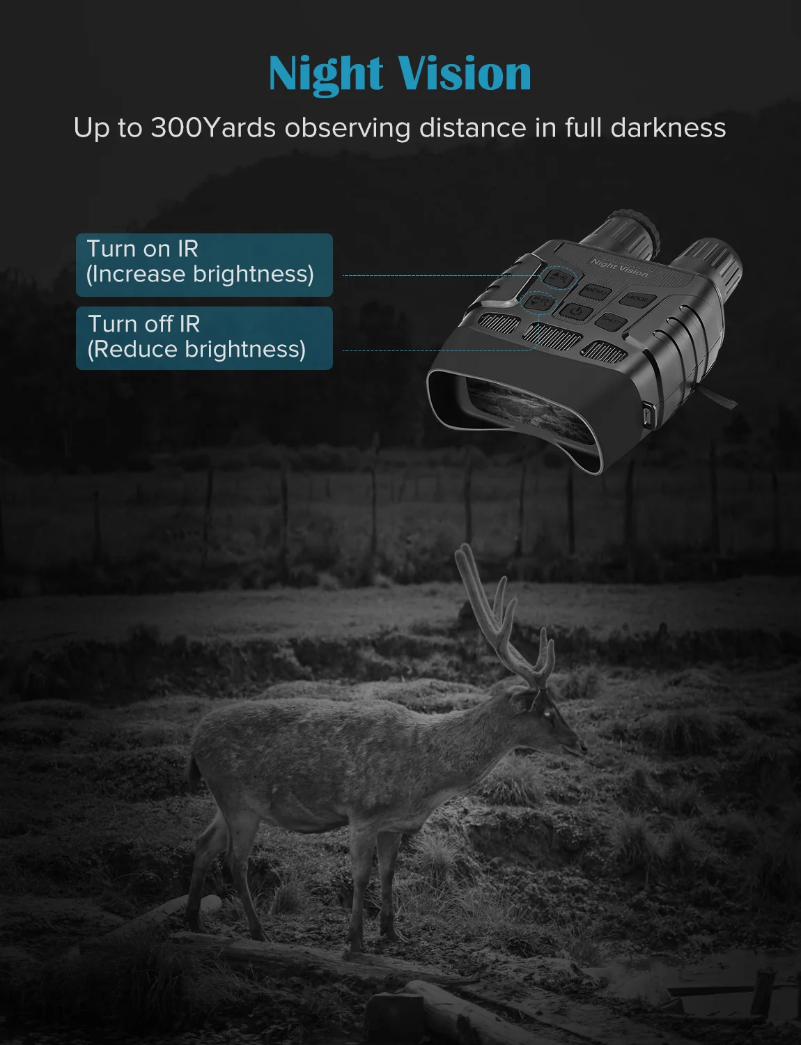 300 ярдов цифровой ИК ночного видения устройства бинокуляры телескопическое приближение оптика с 2,3 'экран фотографии видео запись Охота камера