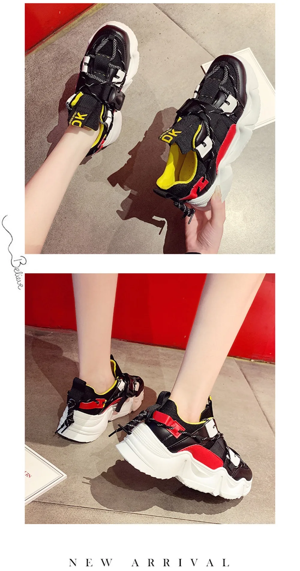 Women Chunky Shoes Platform Sneakers Female Trainers Women Vulcanize Shoes Round Toe Tenis Shoes Wedge Ldies Sneakers WJ076