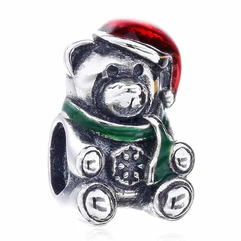 

Authentic 925 Sterling Silver Bead Charm Enamel Christmas Teddy Bear Beads Fit Women Bracelet Bangle DIY Jewelry