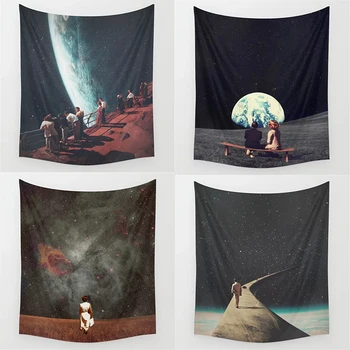 

Dropshipping Stroll Space Women Tapestry Wall Hanging Hippie Polyester Home Decor Blanket Fabric Bedroom 180×230CM With 6M Light