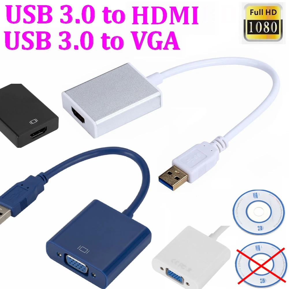 Cable USB 3,0 a HDMI, convertidor VGA de 1080P, USB 3,0, 50 piezas, macho a hembra, HD Win7/8/10 para HDTV, TV, LCD, PC, ordenador portátil y vídeo|usb 3.0 to hdmi|to hdmiusb