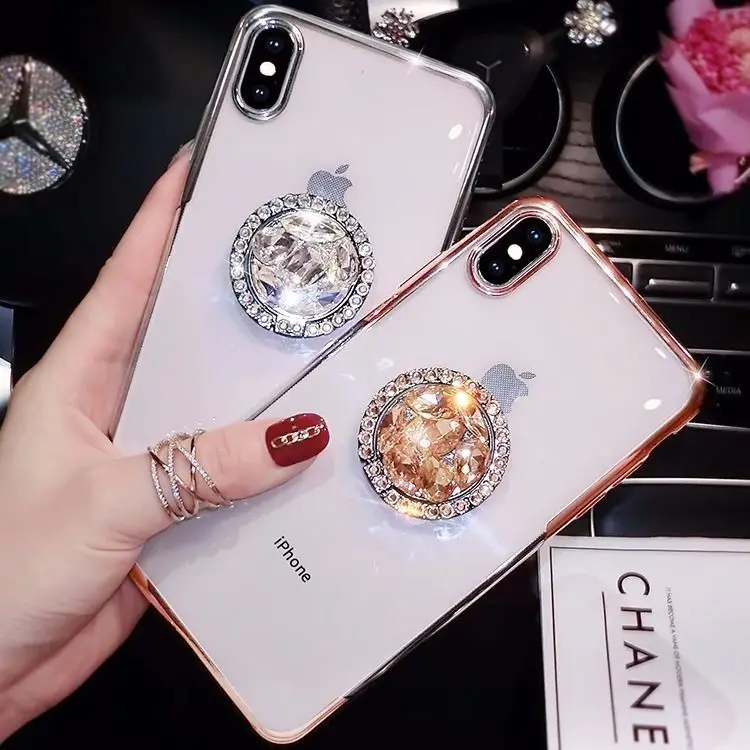 

Fashion 2in1 Case + Holder Phone Cases For IPhone 12 mini 11 Pro Max XR XS Max 7 8 Plus SE 2020 Rhinestone Bracket Plating Cover