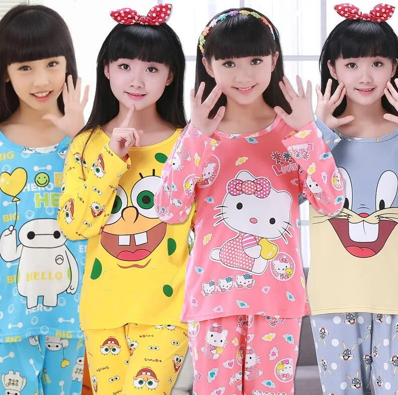 Conjunto de Pijamas de algodón de manga larga para niños, ropa de dormir de 2 a 14 años, para otoño