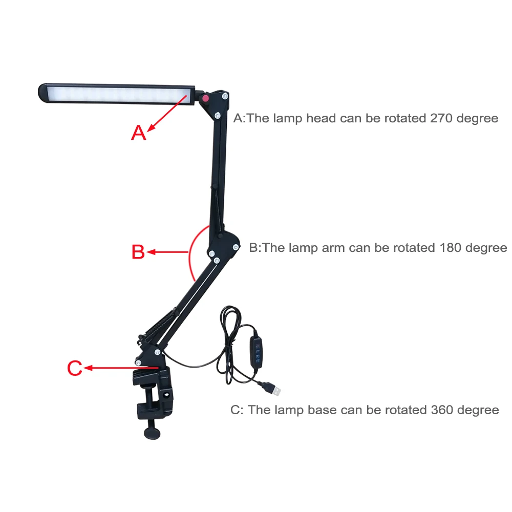  USB Table Lamp 6W Flexible Dimmable LED Desk Lamp Three Color Modes Reading Light with Clip DC5V - 33001470990