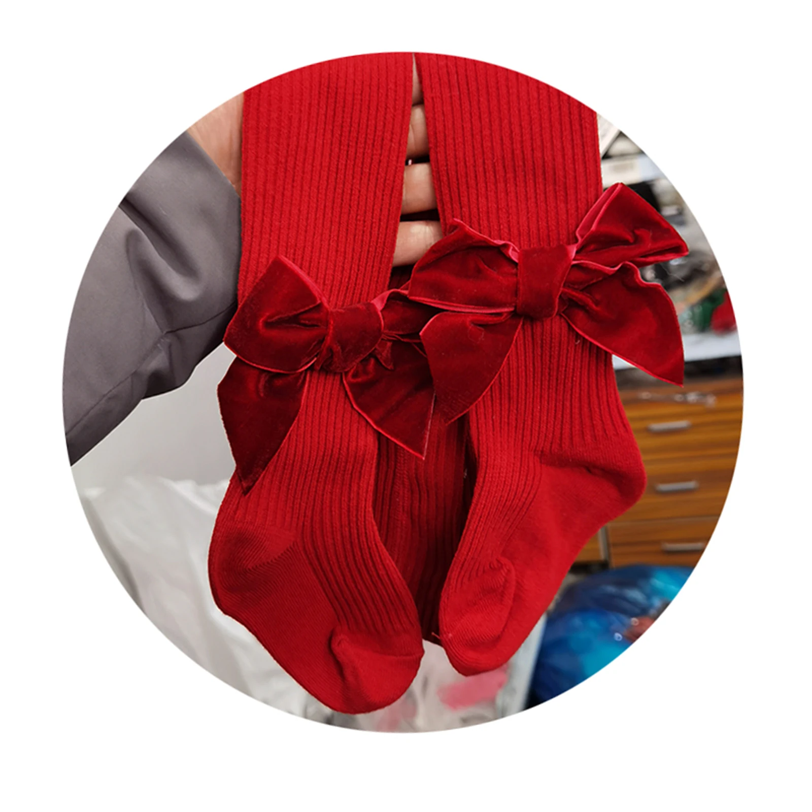 0-6Y Kid Girl Christmas Tights Baby Stockings Autumn Winter Warm Child Pantyhose Cotton Pants Sweet Bow Girls trousers